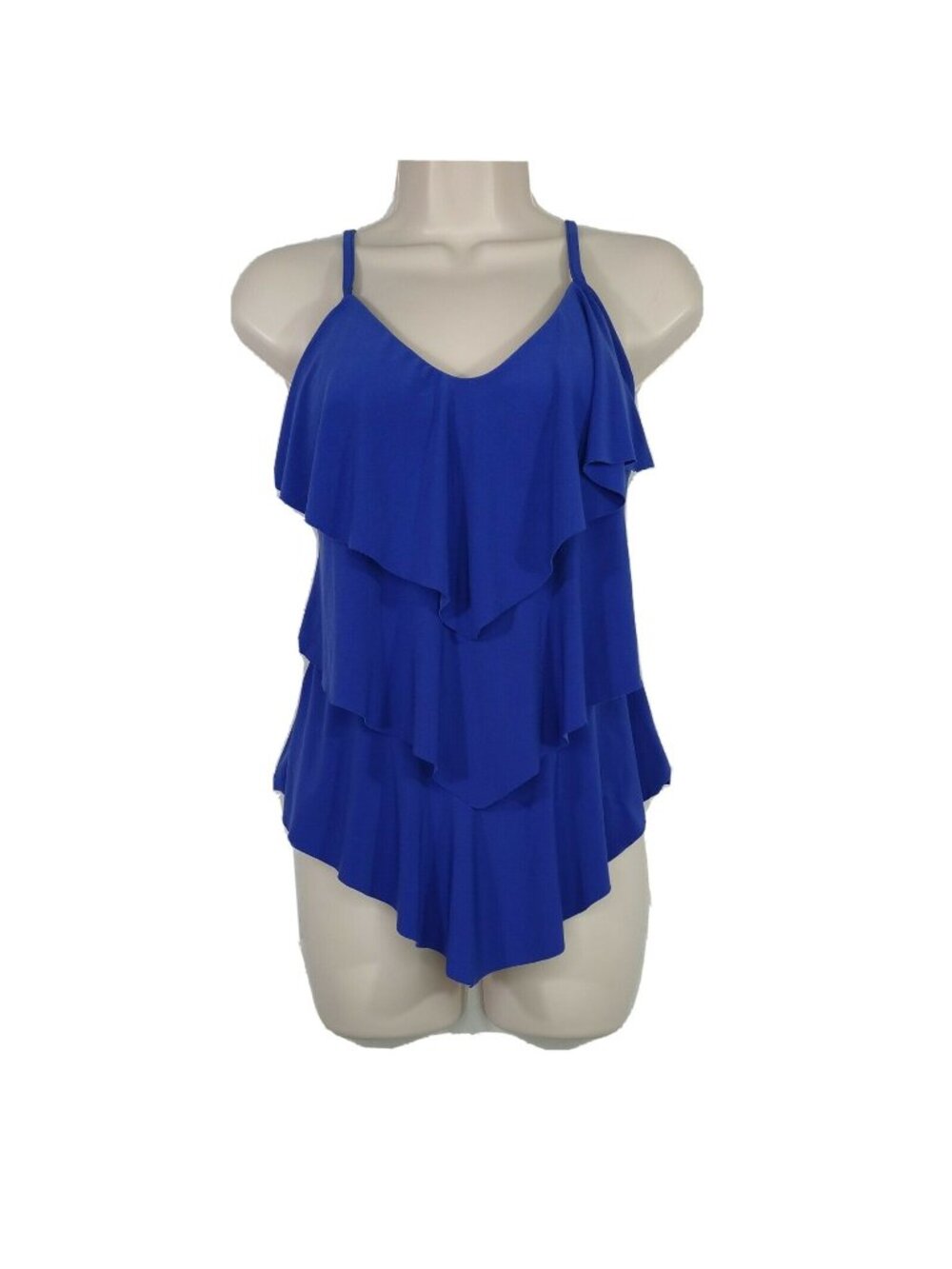 MagicSuit Layered Tankini Swim Top Women Size 8 Blue Padded V-Neck Vacation - Picture 1 of 8